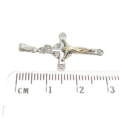 MARATHON 925 Sterling Silver 2-Tone Vintage Crucifix Cross Religious Pendant