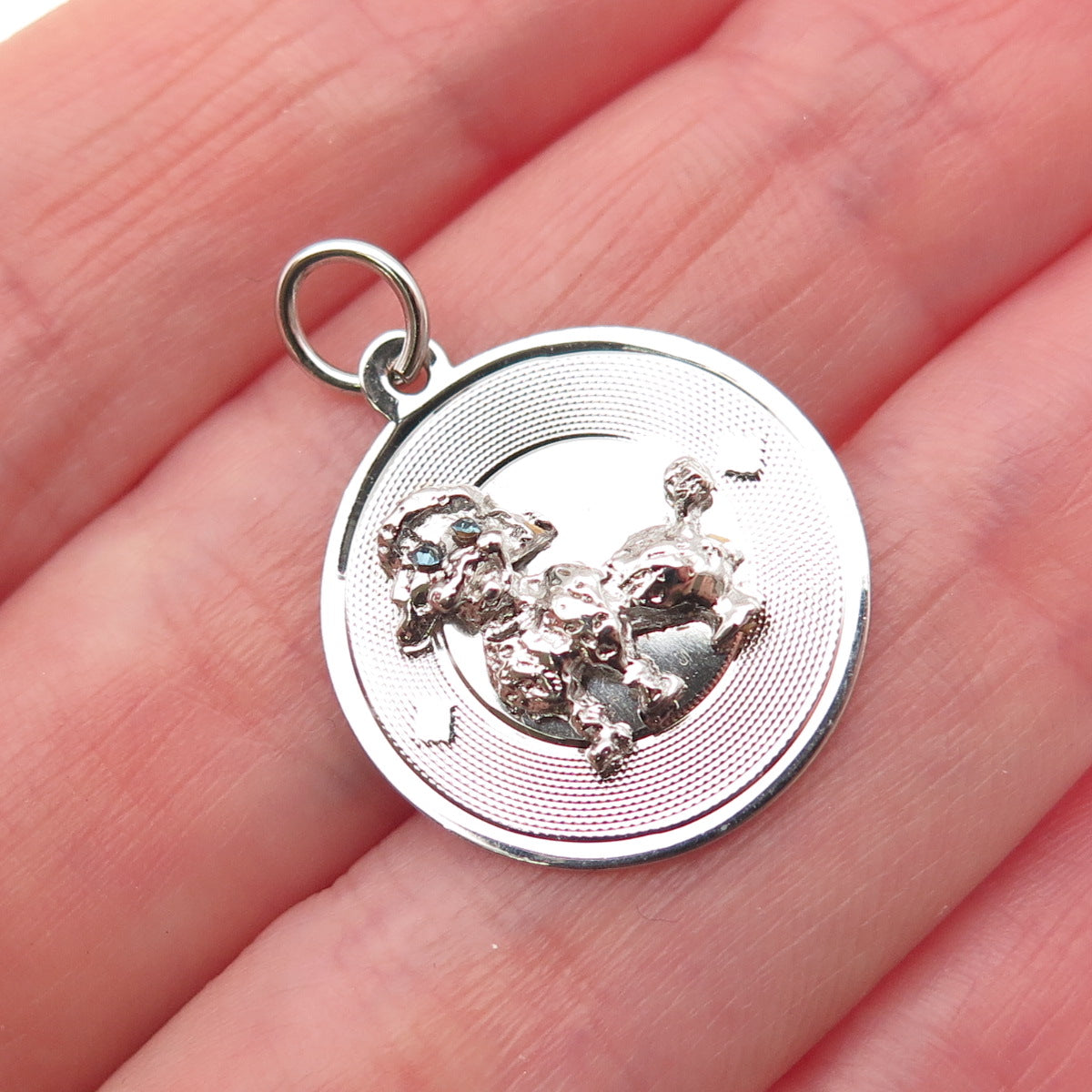 925 Sterling Silver Vintage Blue Rhinestone Poodle Dog Charm Pendant