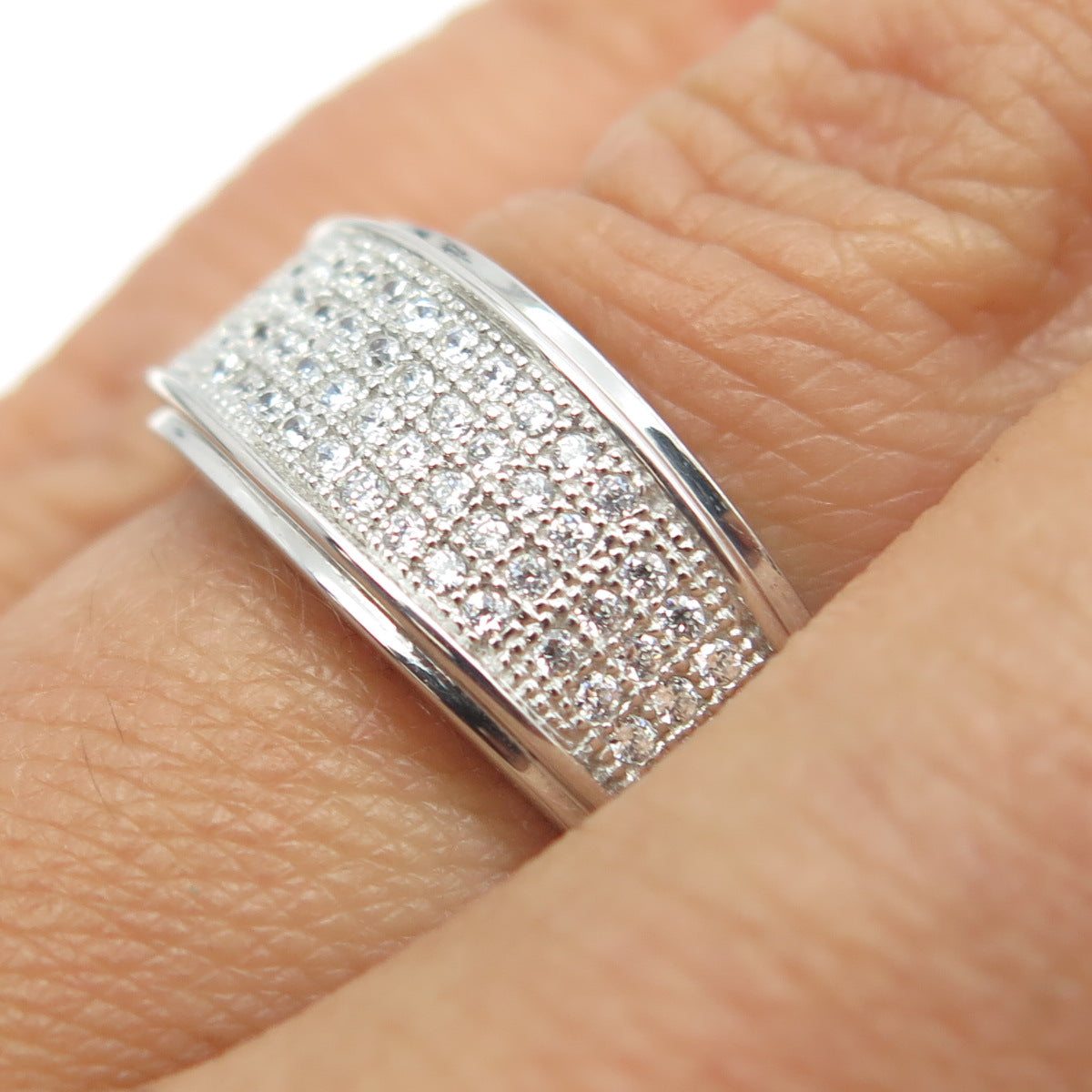 925 Sterling Silver 2-Tone Pave C Z Ring Size 6