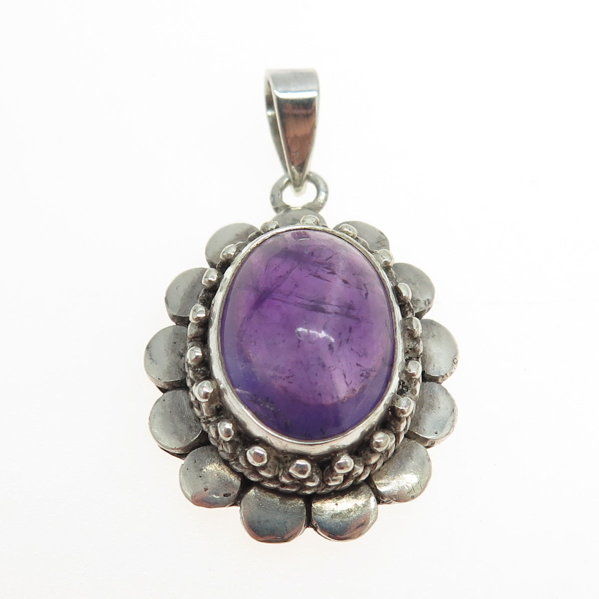 925 Sterling Silver Vintage Real Amethyst Gemstone Pendant