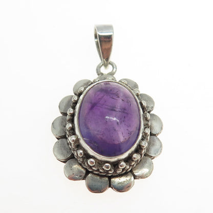 925 Sterling Silver Vintage Real Amethyst Gemstone Pendant