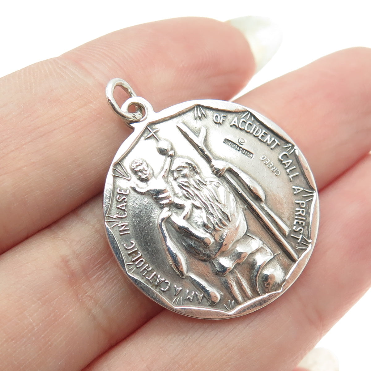 CREED 925 Sterling Silver Antique Art Deco St. Anthony Religious Pendant