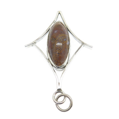 925 Sterling Silver Vintage Real Agate Modernist Pendant