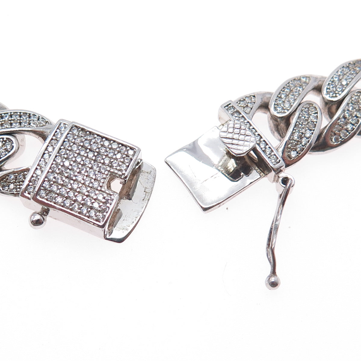 925 Sterling Silver REL Round-Cut C Z Heavy 155.8g Cuban Chain Necklace 22"