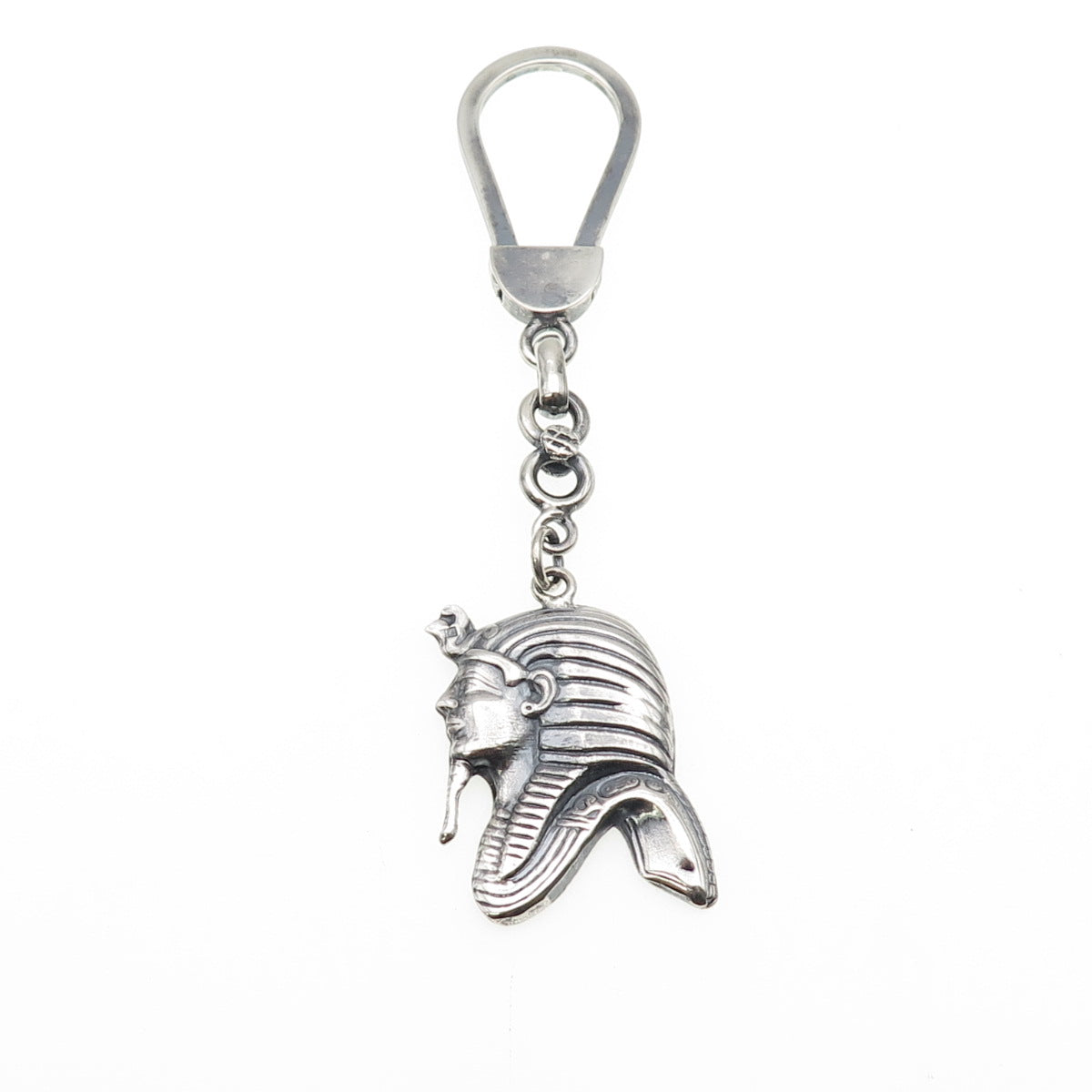 800 Silver Vintage Egyptian Pharaoh Oxidized Key Fob Chain