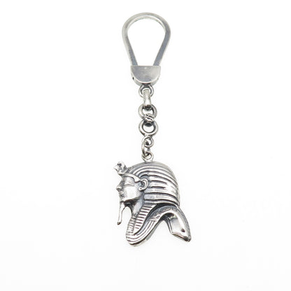 800 Silver Vintage Egyptian Pharaoh Oxidized Key Fob Chain