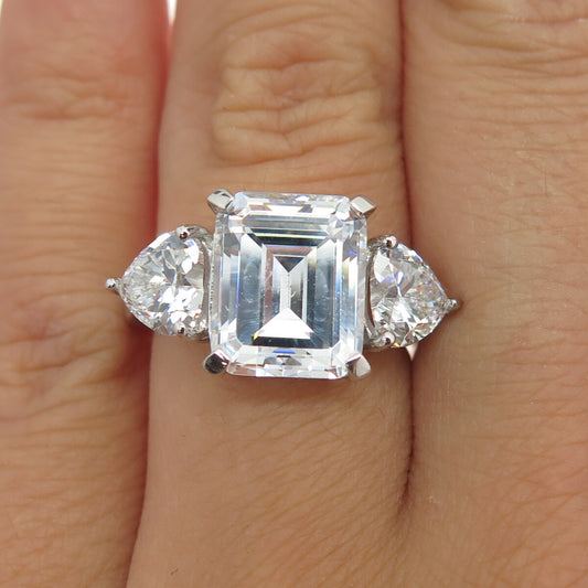 925 Sterling Silver Emerald-Cut & Heart-Cut Shaped C Z Ring Size 6