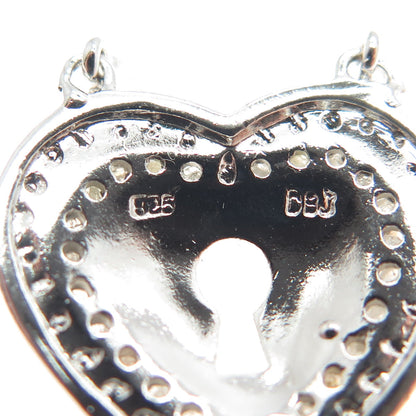 925 Sterling Silver Real Round-Cut White Diamond Heart Lock Pendant