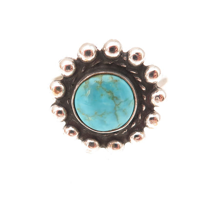 Old Pawn Sterling Silver Vintage Southwestern Turquoise Sun Beaded Ring Size 7