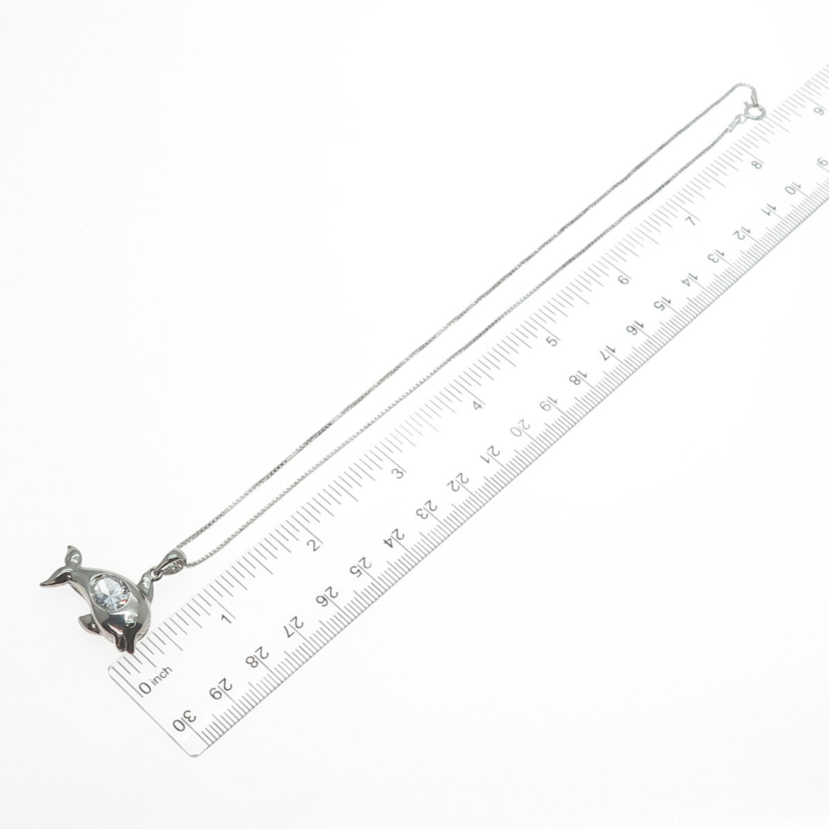 925 Sterling Silver Oval-Cut C Z Dolphin Box Chain Necklace 18"