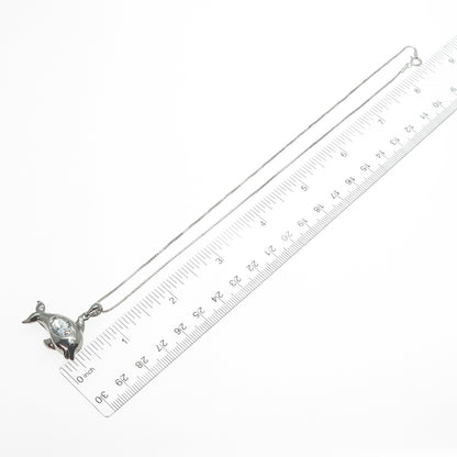 925 Sterling Silver Oval-Cut C Z Dolphin Box Chain Necklace 18"