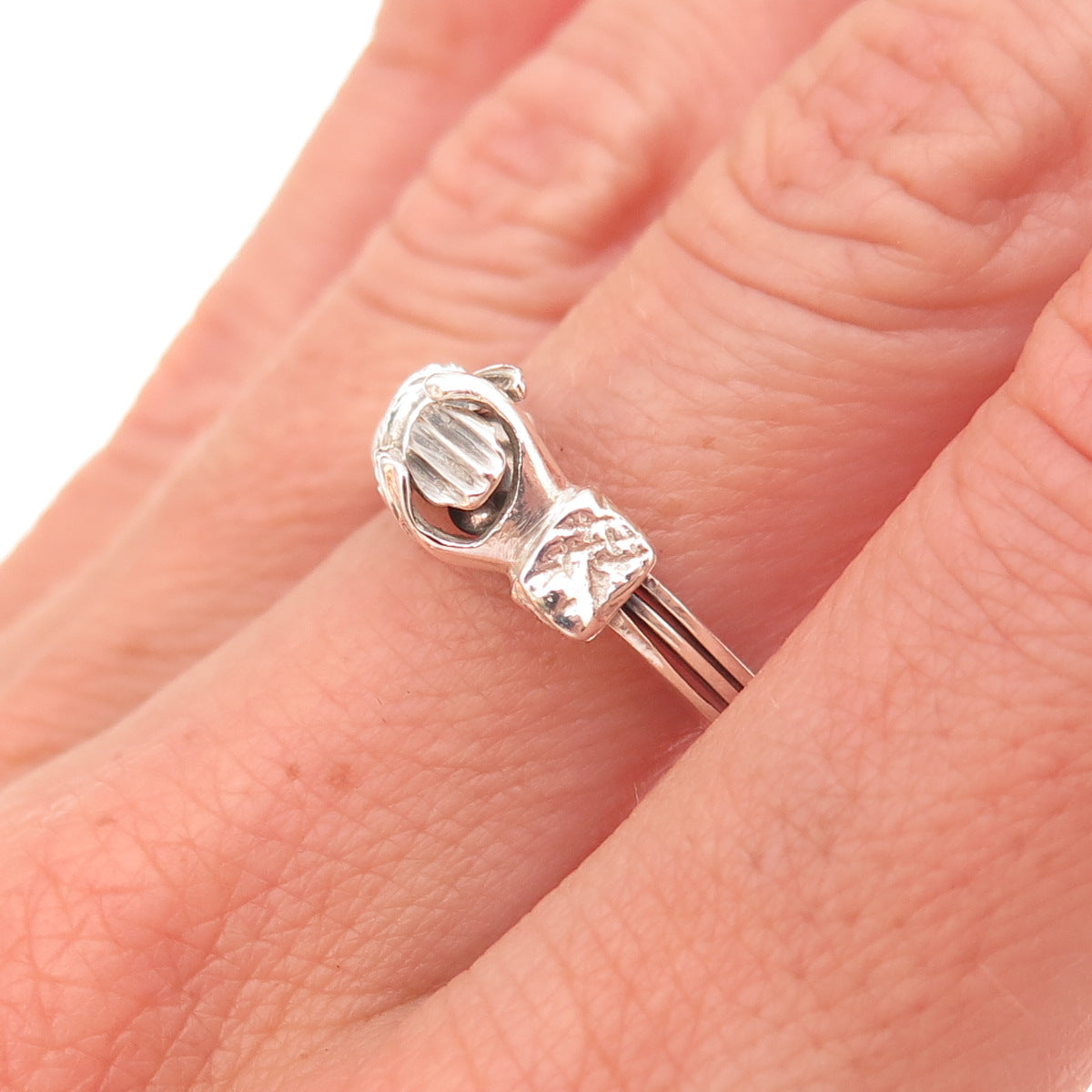 925 Sterling Silver Vintage Mexico Fede Gimmel Friendship Folding Ring Size 6.5