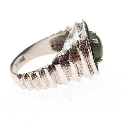 925 Sterling Silver Vintage Real Jade Modernist Oxidized Ring Size 9.5