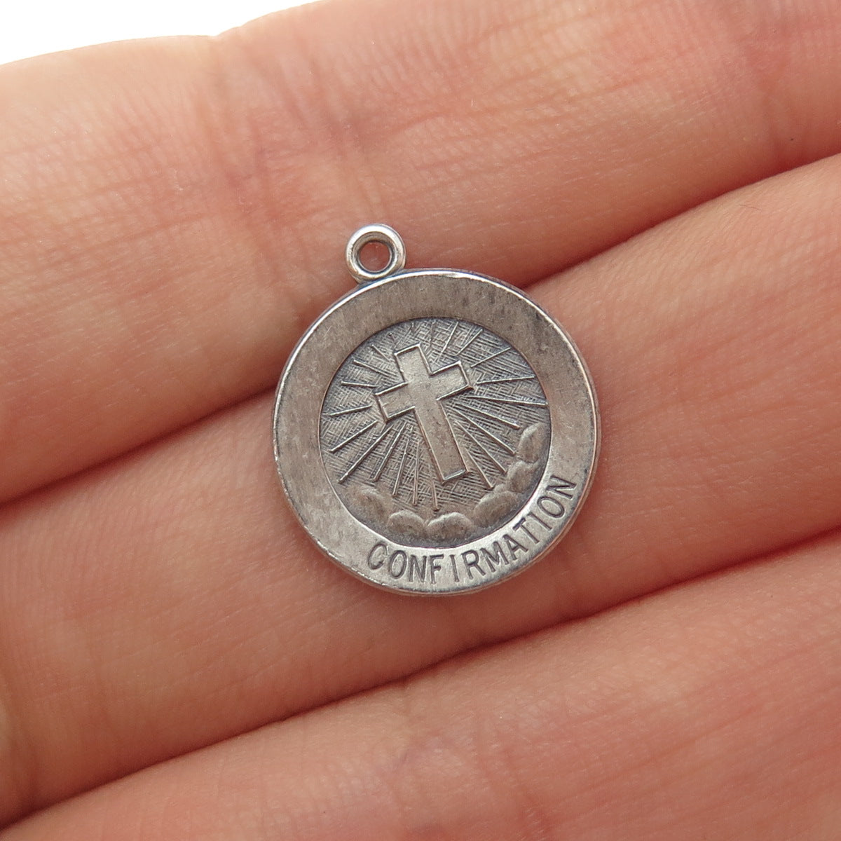 925 Sterling Silver Vintage Confirmation Cross Medal Minimalist Charm Pendant