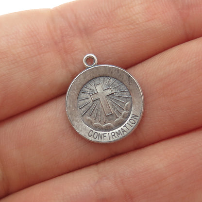 925 Sterling Silver Vintage Confirmation Cross Medal Minimalist Charm Pendant