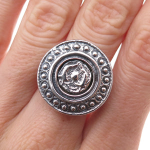 925 Sterling Silver Vintage Modernist Beaded Disc Oxidized Ring Size 9