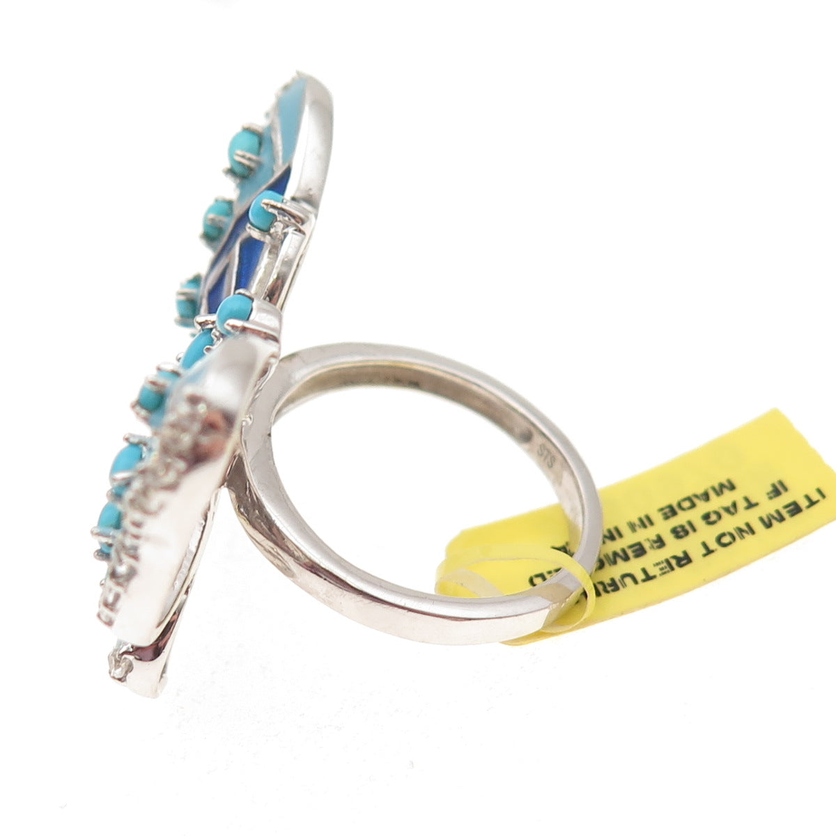 Chuck Clemency Sterling Silver Enamel Real Turquoise Topaz Butterfly Ring Size 8