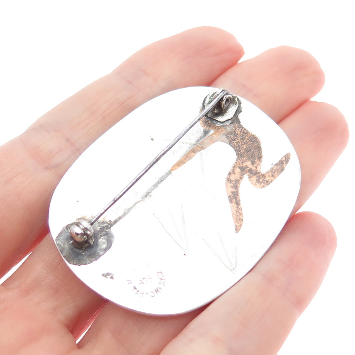 925 Sterling Silver 3-Tone Vintage Mexico Tribal Warrior Pin Brooch