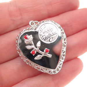 MARK MERCY 925 Sterling Silver Vintage Rhinestone Happy Birthday Heart Pendant