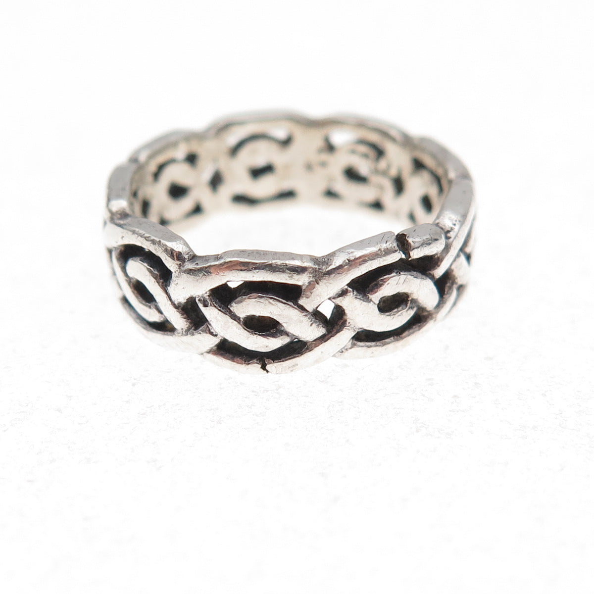 Peter Stone 925 Sterling Silver Vintage Celtic Knot Oxidized Band Ring Size 3.75