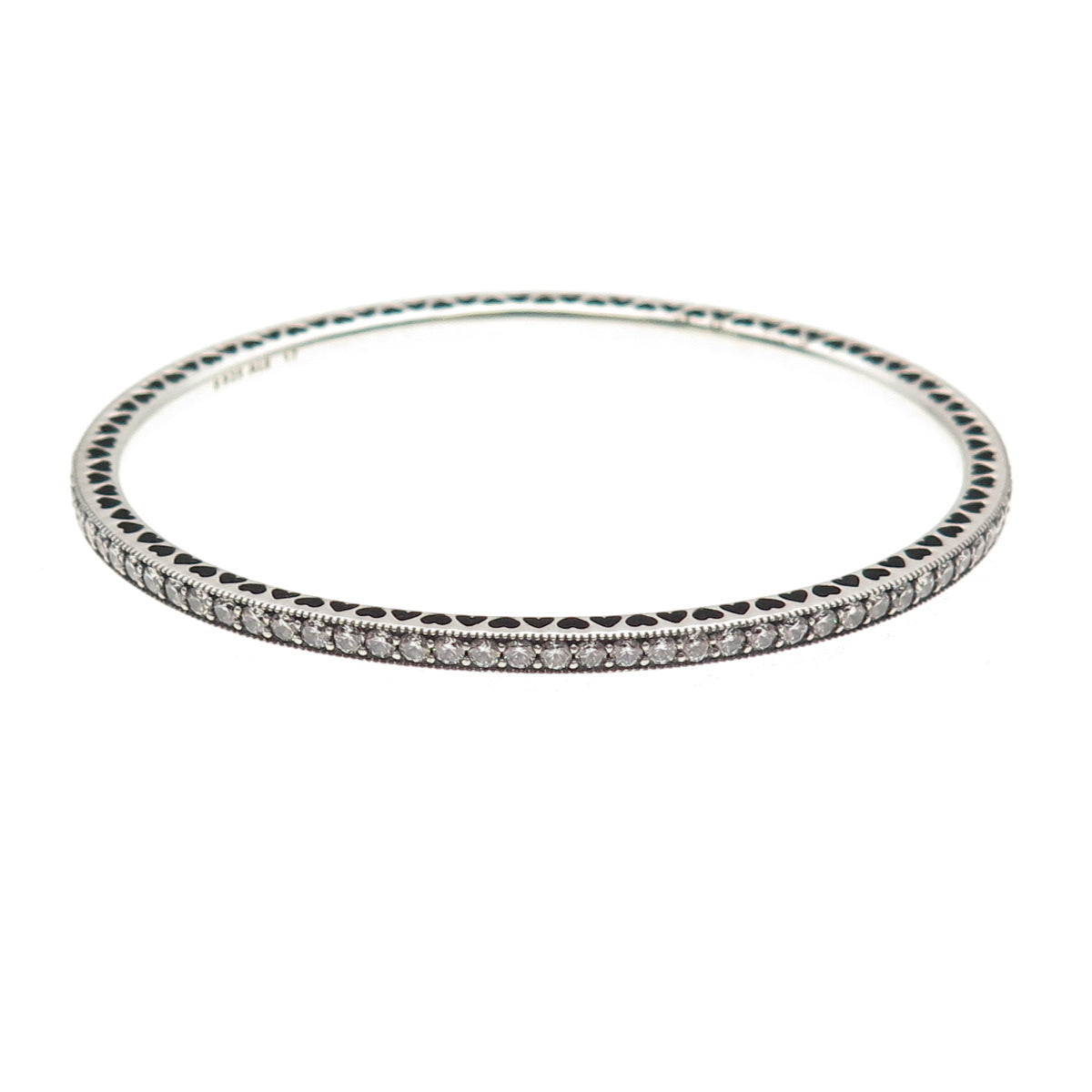 Pandora 925 Sterling Silver Round-Cut C Z Bangle Bracelet 6.5"