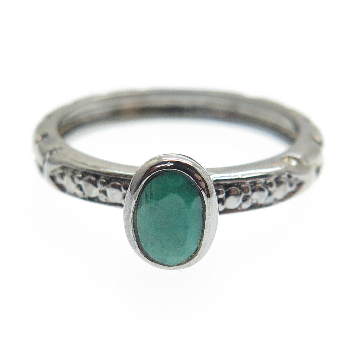 925 Sterling Silver Black Rhodium Oval-Cut Emerald Gem Pebble Ring Size 8