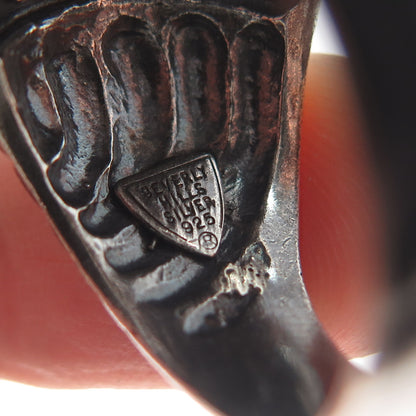 BEVERLY HILLS 925 Sterling Silver Vintage Diamond-Cut Oxidized Ring Size 9.25