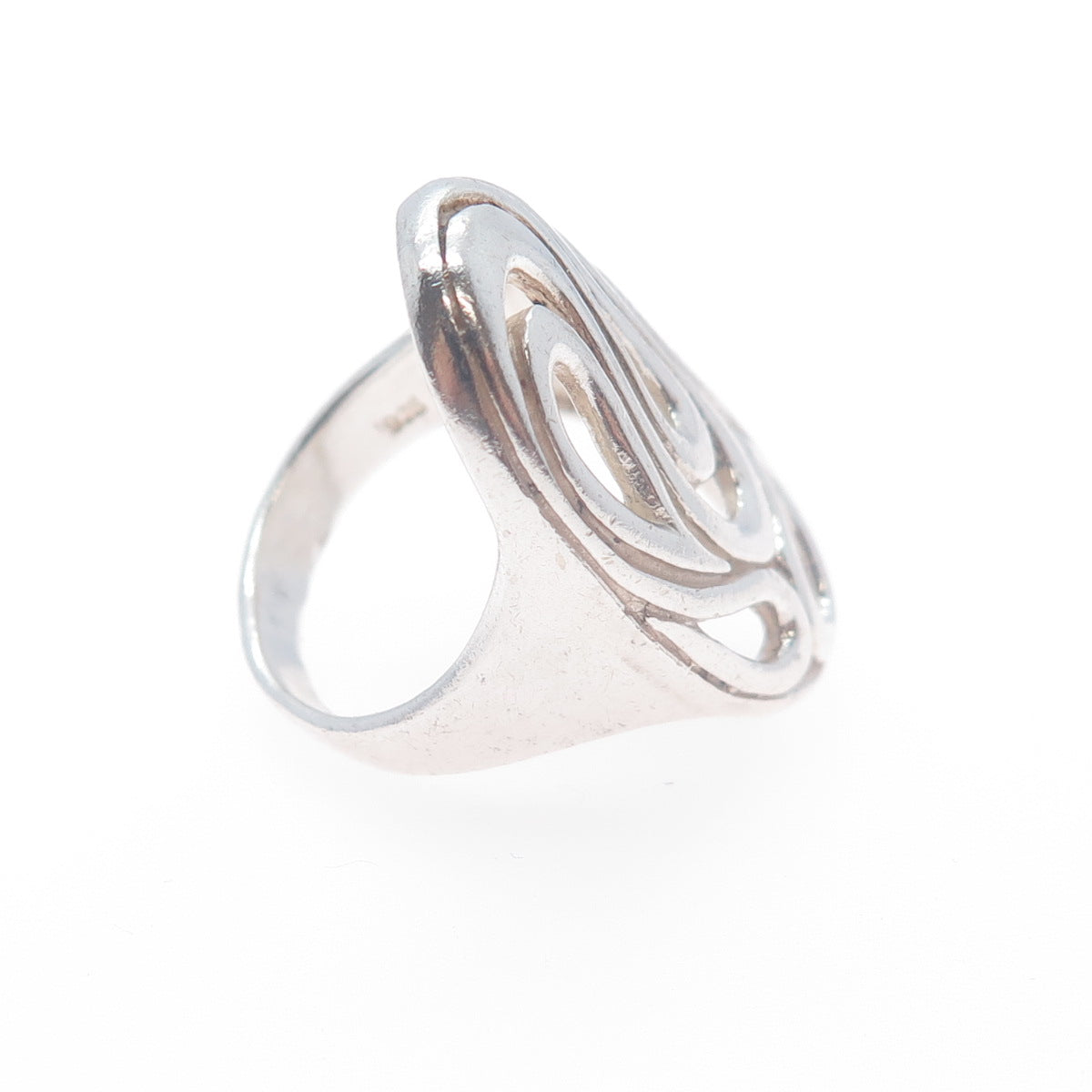 925 Sterling Silver Vintage Modernist Swirl Ring Size 6.25