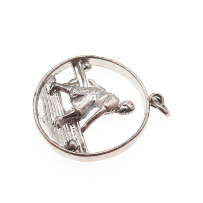 925 Sterling Silver Vintage Female Bowling Player Oxidized Charm Pendant