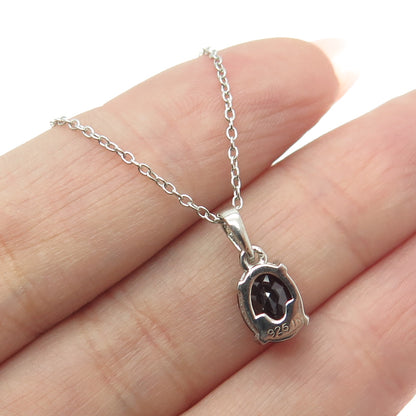 925 Sterling Silver Real Oval-Cut Red Garnet Cable Chain Necklace 18"