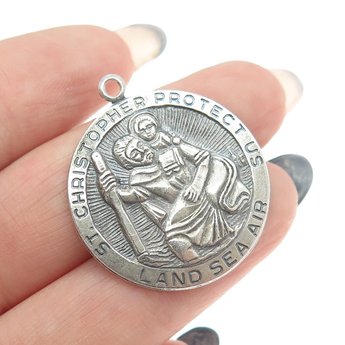 CHAPEL 925 Sterling Silver Antique Art Deco St. Christopher Religious Pendant