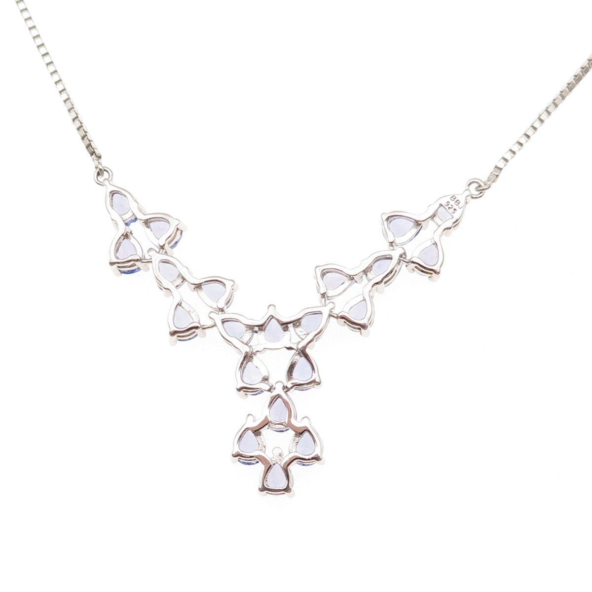 925 Sterling Silver Real Pear-Cut Tanzanite Box Chain Necklace 18-20"