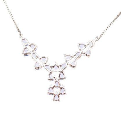 925 Sterling Silver Real Pear-Cut Tanzanite Box Chain Necklace 18-20"