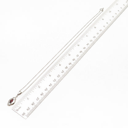 925 Sterling Silver Vintage Real Red Garnet Modernist Cable Chain Necklace 18"