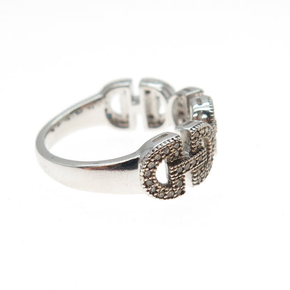 925 Sterling Silver Real Round-Cut Champagne Diamond Anchor Link Ring Size 6.25