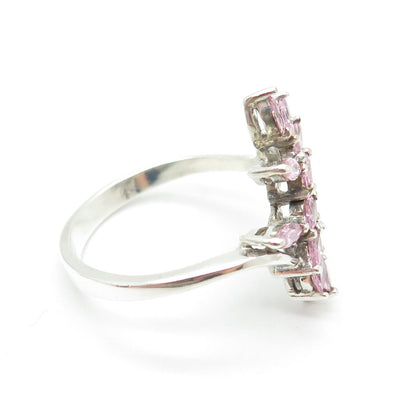 925 Sterling Silver Marquise-Cut Pink C Z Bypass Ring Size 10