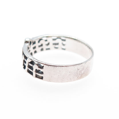 925 Sterling Silver Vintage Treble Clef Music Note Oxidized Band Ring Size 8.75
