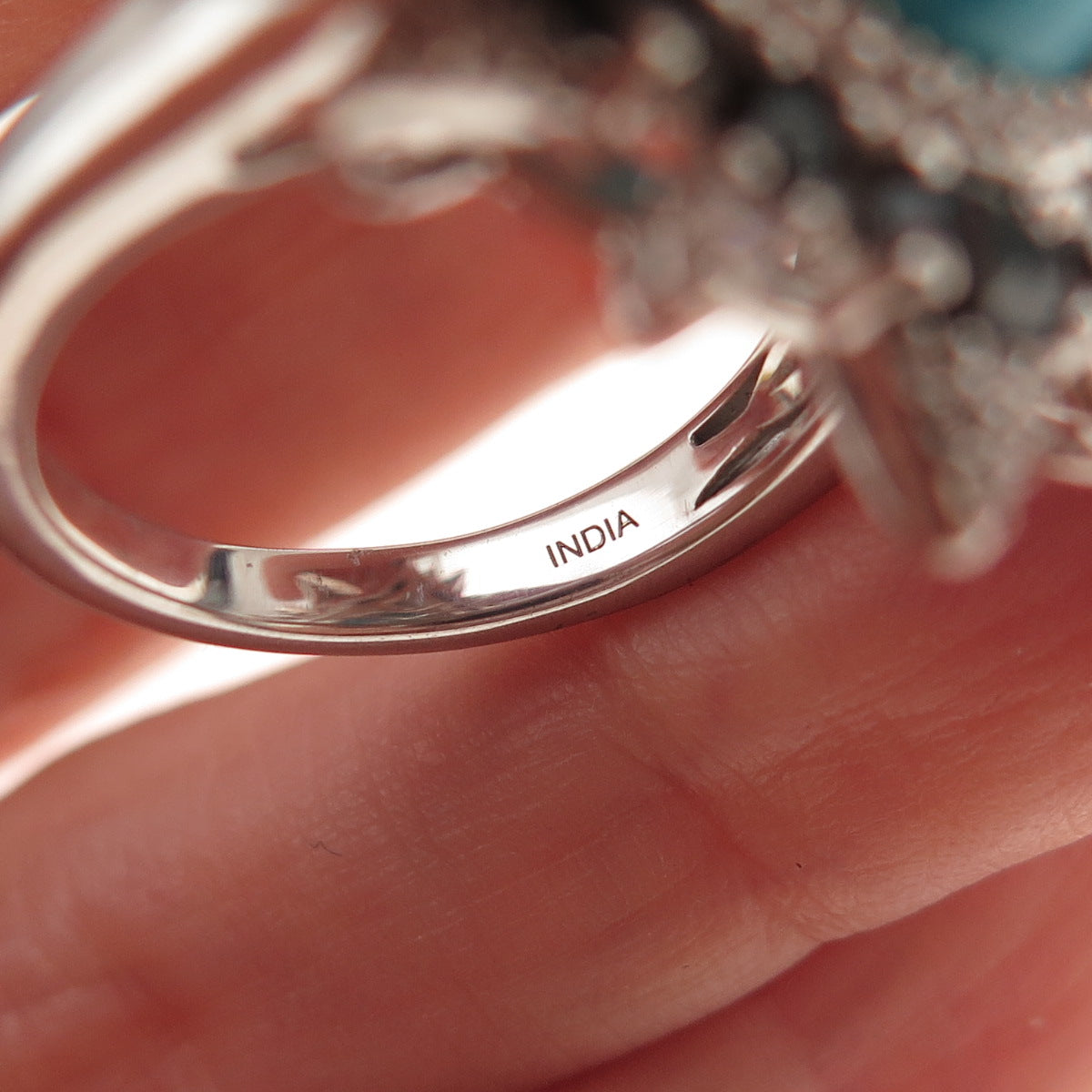 925 Sterling Silver Real Turquoise Black Spinel & White Topaz Floral Ring Size 8