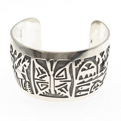 925 Sterling Silver Vintage Southwestern Adjustable Tribal Cuff Bracelet 7.5"