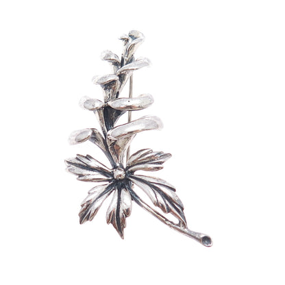 JEWELART 925 Sterling Silver Vintage Modernist Flower Oxidized Pin Brooch