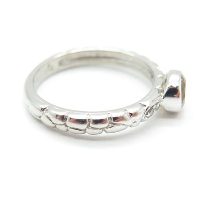 925 Sterling Silver Real White Diamond & Citrine Gemstone Pebble Ring Size 6.75