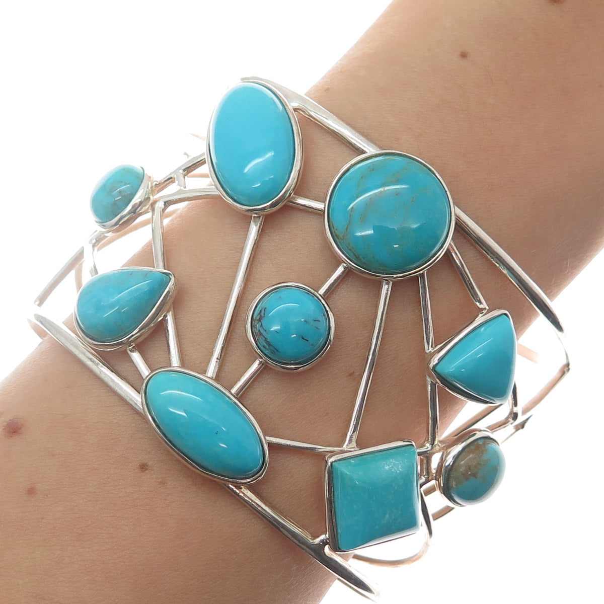 JAY KING DESERT ROSE Sterling Vintage Tyrone Turquoise Adjustable Bracelet 7"