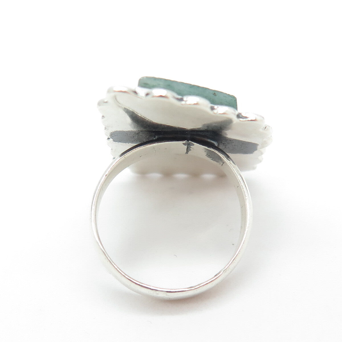925 Sterling Silver Vintage Mexico Real Aventurine Modernist Ring Size 5.75
