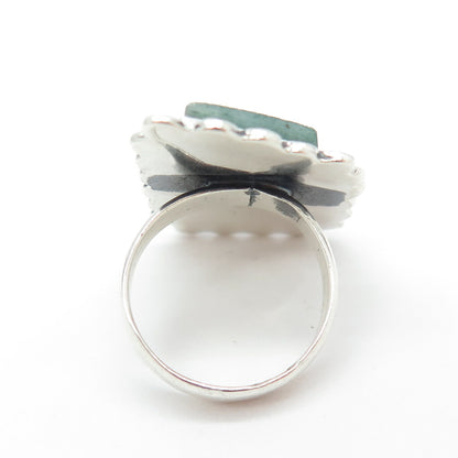 925 Sterling Silver Vintage Mexico Real Aventurine Modernist Ring Size 5.75