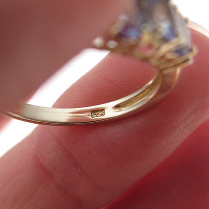 Chuck Clemency 925 Sterling Silver Gold Plated Real Tanzanite Ring Size 8.25