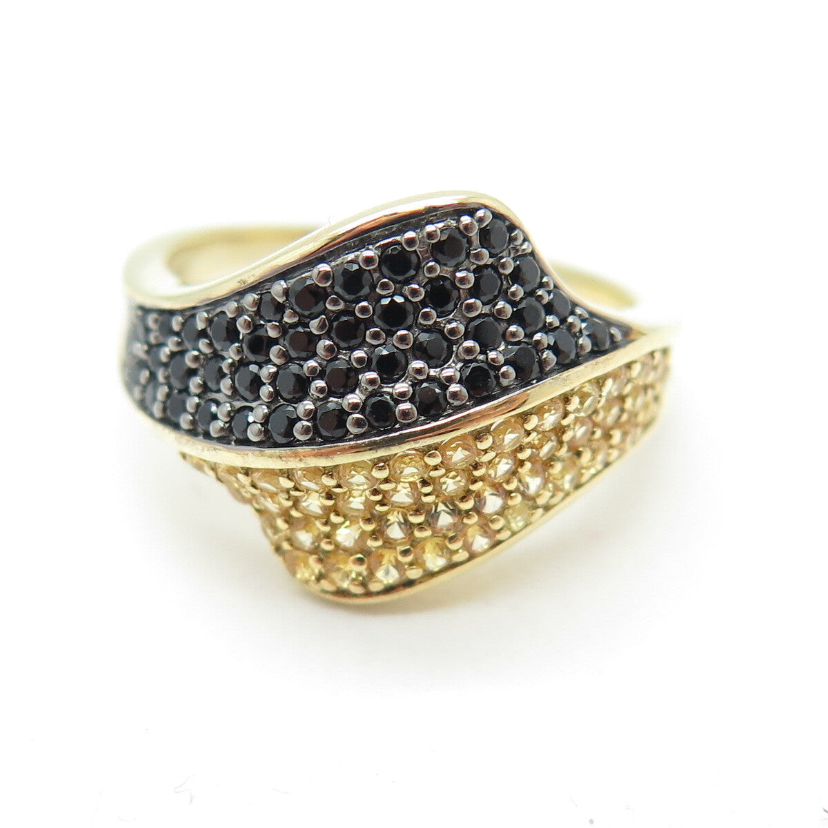 DSMK 925 Sterling Silver Gold Plated Citrine & Black Spinel Gem Ring Size 7.25