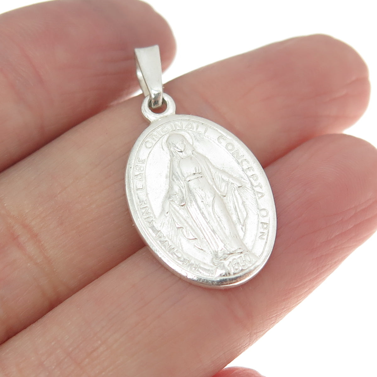 HAN 925 Sterling Silver Vintage St. Mary Miraculous Medal Religious Pendant