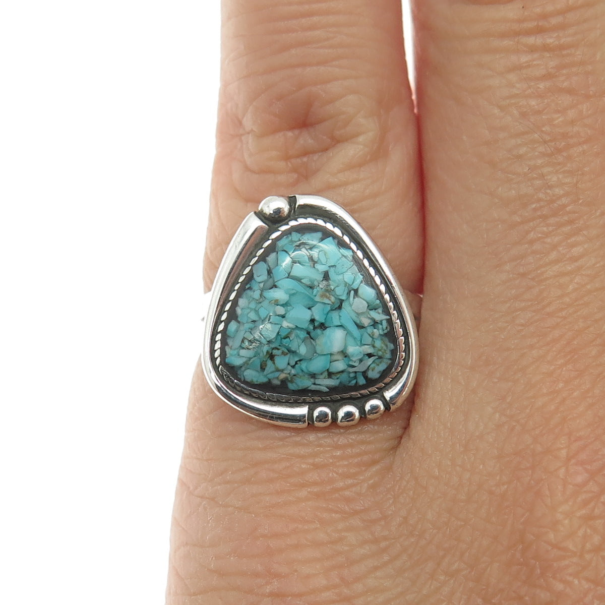 BELL TRADING POST Old Pawn Sterling Silver Vintage Turquoise Inlay Ring Size 5