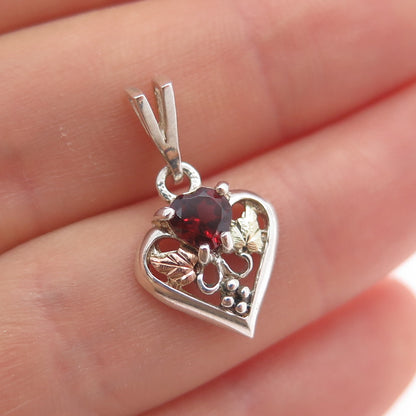 COLEMAN Sterling 12K Rose Yellow Gold Vintage Real Red Garnet Heart Mini Pendant