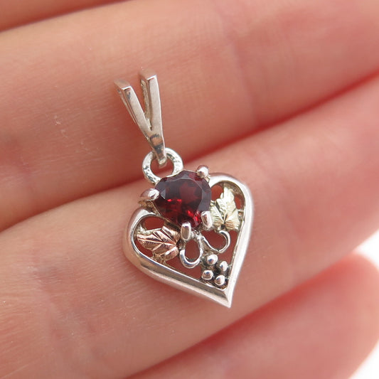 COLEMAN Sterling 12K Rose Yellow Gold Vintage Real Red Garnet Heart Mini Pendant